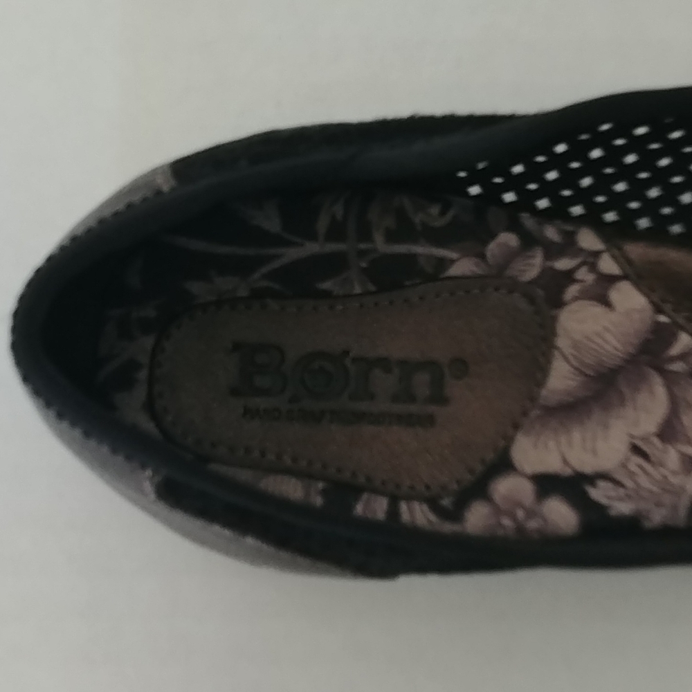 Born Shoes Women's Size 10 M Leather Flats Bow Black & Bronze Weave Pattern - Picture 3 of 8